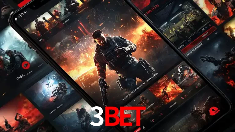 Tela de um celular exibindo uma galeria de jogos de tiro com temática militar, mostrando a variedade de e-sports disponíveis para apostas na plataforma de entretenimento 3bet.