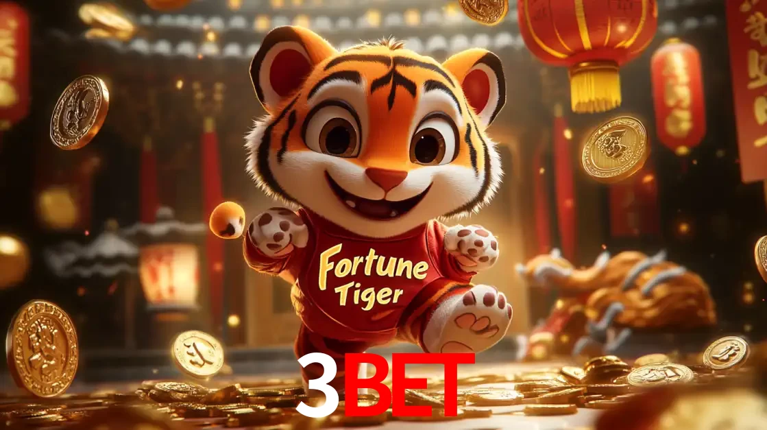 O alegre personagem do Fortune Tiger correndo sobre um caminho de moedas de ouro, simbolizando os grandes prêmios e a diversão do popular jogo de slot do 3bet.
