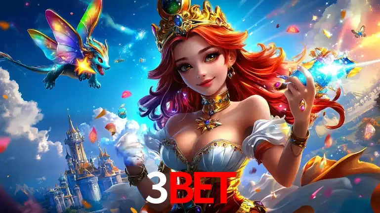 A princesa de um reino de fantasia mágico, com seu pequeno dragão, apresentando um mundo de prêmios encantados nos jogos de caça-níqueis do cassino 3bet.